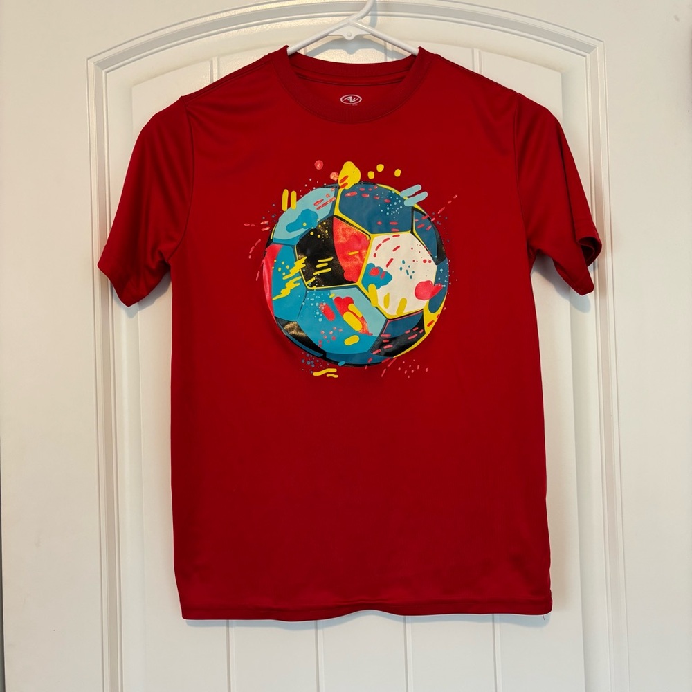 Athletic Works Boys Red Crew Neck Soccer Shirt Size Large 10/12